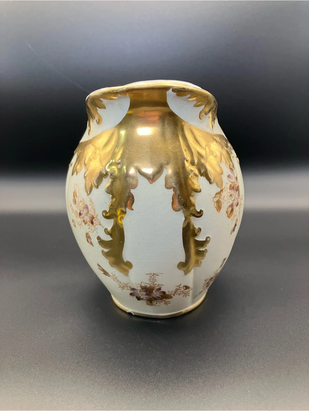 Warwick Semi Porcelain Ornate Gold-Trim Floral Ceramic Vase